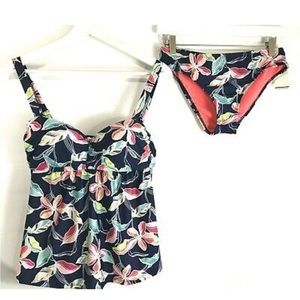 Athena Tankini Large Top and Bottom adjustable straps Hawaiian Floral print